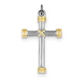 Sterling Silver Rhodium-plated & 18k Gold-plated Rope Cross Pendant QC5386 - shirin-diamonds