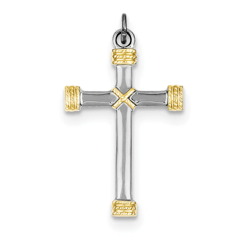 Sterling Silver Rhodium-plated & 18k Gold-plated Rope Cross Pendant QC5386 - shirin-diamonds
