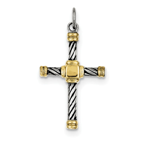 Sterling Silver Antiqued & 18k Gold - plated Cross Pendant QC5387 - shirin-diamonds