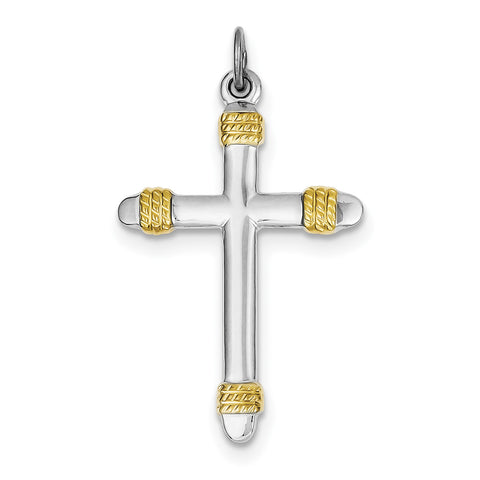 Sterling Silver Rhodium-plated & 18k Gold-plated Rope Cross Pendant QC5398 - shirin-diamonds