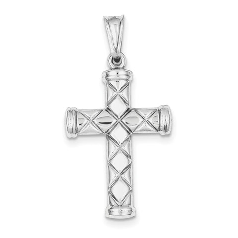Sterling Silver Rhodium-plated Hollow Latin Cross Pendant QC5416 - shirin-diamonds