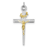 Sterling Silver Rhodium-plated & 18k Gold-plated Crucifix Pendant QC5421 - shirin-diamonds