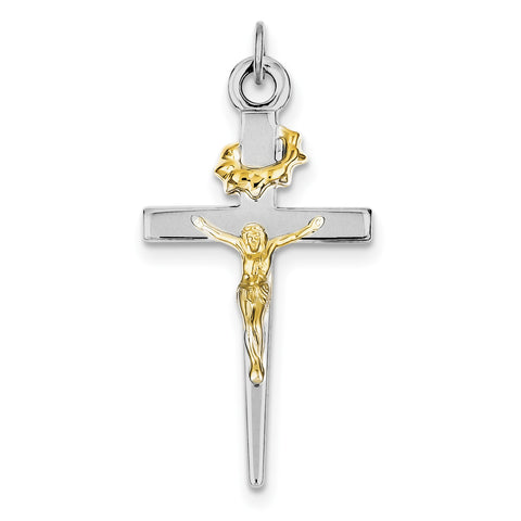 Sterling Silver Rhodium-plated & 18k Gold-plated Crucifix Pendant QC5421 - shirin-diamonds