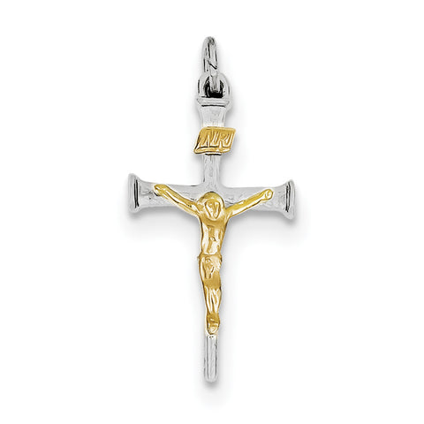 Sterling Silver Rhodium-plated & 18k Gold-plated Crucifix Charm QC5424 - shirin-diamonds