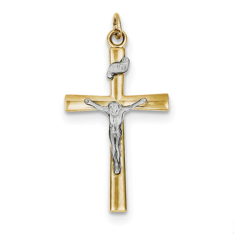 Sterling Silver Rhodium-plated & 18k Gold-plated Crucifix Pendant QC5427 - shirin-diamonds
