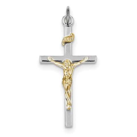 Sterling Silver Rhodium-plated & 18k Gold-plated Crucifix Pendant QC5428 - shirin-diamonds