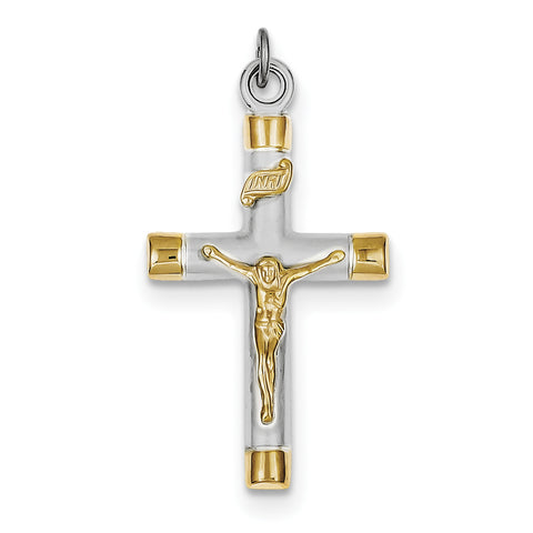 Sterling Silver Rhodium-plated & 18k Gold-plated Crucifix Pendant QC5432 - shirin-diamonds