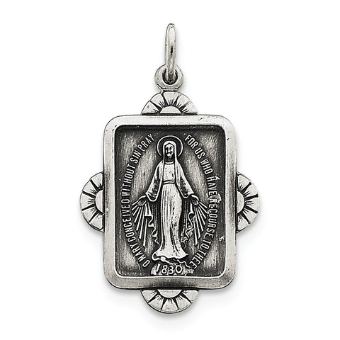 Sterling Silver Antiqued Miraculous Medal QC5510 - shirin-diamonds