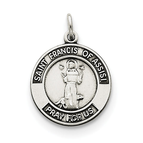 Sterling Silver Antiqued Saint Francis of Assisi Medal QC5725 - shirin-diamonds