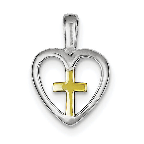 Sterling Silver Rhodium-platedVermeil Cross Heart Pendant QC5812 - shirin-diamonds