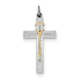 Sterling Silver Rhodium-plated & Vermeil Rosary Cross Pendant QC5833 - shirin-diamonds