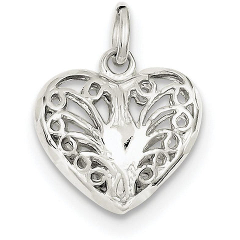Sterling Silver Filigree Heart Charm QC584 - shirin-diamonds
