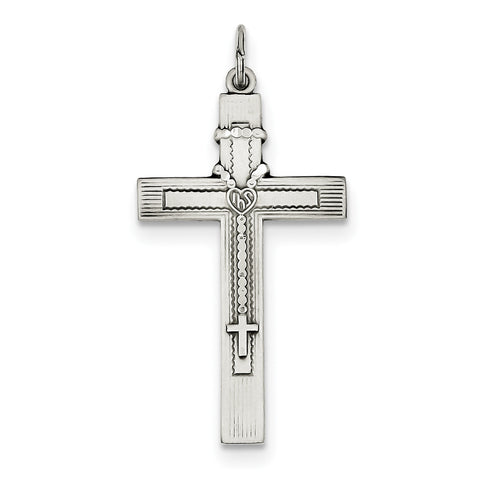 Sterling Silver Antiqued Rosary Cross Pendant QC5856 - shirin-diamonds