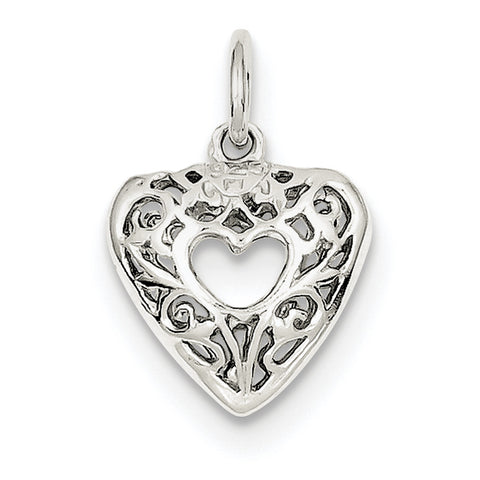 Sterling Silver Filigree Heart Charm QC587 - shirin-diamonds