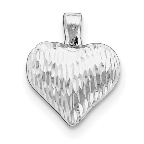Sterling Silver Rhodium-plated Diamond-cut Puffed Heart Pendant QC5968 - shirin-diamonds