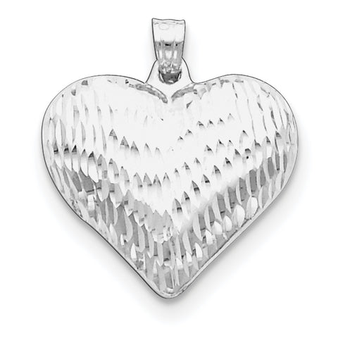 Sterling Silver Rhodium-plated Diamond-cut Puffed Heart Pendant QC5971 - shirin-diamonds