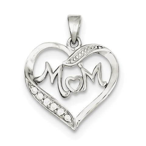 Sterling Silver MOM CZ Heart Pendant QC5990 - shirin-diamonds