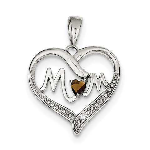 Sterling Silver Smokey CZ Mom Heart Pendant QC5992 - shirin-diamonds