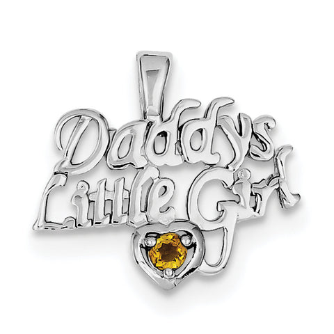 Sterling Silver Rhodium-platedCitrine Daddy's Little Girl Pendant QC6020 - shirin-diamonds