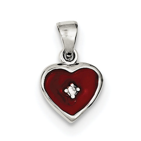 Sterling Silver CZ Red Enamel Heart Pendant QC6184 - shirin-diamonds