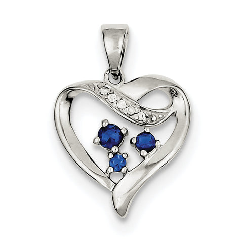 Sterling Silver Clear & Blue CZ Heart Pendant QC6201 - shirin-diamonds