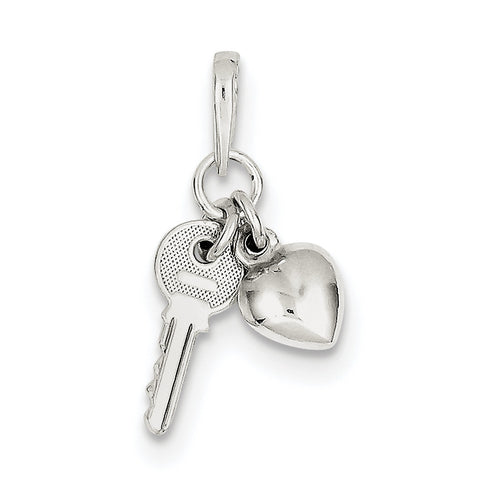 Sterling Silver Heart with Key Charm QC6204 - shirin-diamonds