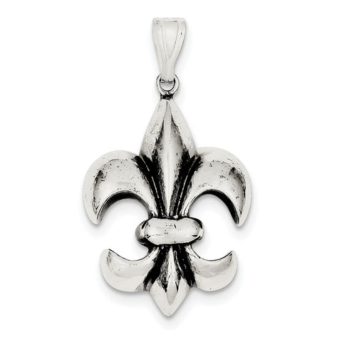 Sterling Silver Antiqued Fleur de Lis Pendant QC6595 - shirin-diamonds