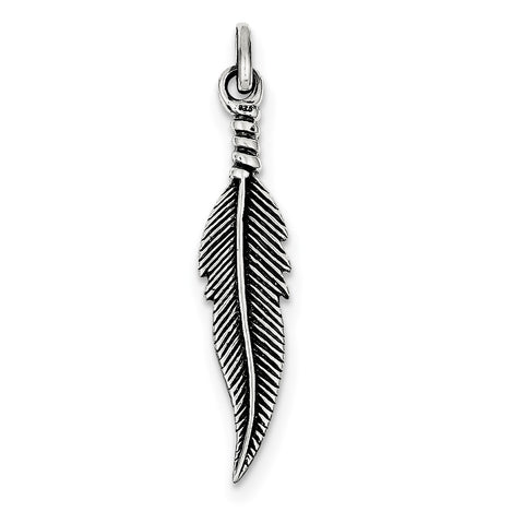 Sterling Silver Antiqued Feather Pendant QC6598 - shirin-diamonds