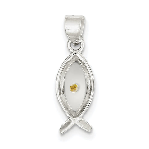 Sterling Silver Enameled with Mustard Seed Ichthus Fish Pendant QC6699 - shirin-diamonds