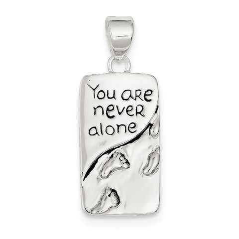 Sterling Silver You Are Never Alone Antiqued Footprint Pendant QC6706 - shirin-diamonds