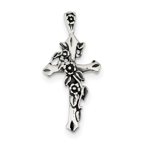 Sterling Silver Antiqued Flowered Cross Pendant QC6708 - shirin-diamonds