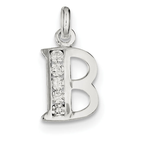 Sterling Silver White CZ Initial B Pendant QC6716B - shirin-diamonds