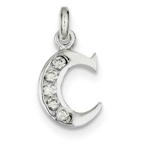 Sterling Silver White CZ Initial C Pendant QC6716C - shirin-diamonds