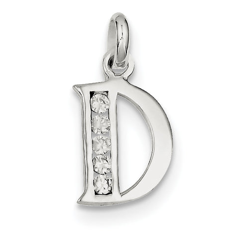 Sterling Silver White CZ Initial D Pendant QC6716D - shirin-diamonds