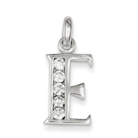 Sterling Silver White CZ Initial E Pendant QC6716E - shirin-diamonds
