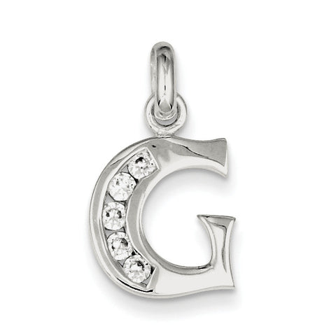 Sterling Silver White CZ Initial G Pendant QC6716G - shirin-diamonds
