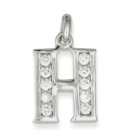 Sterling Silver White CZ Initial H Pendant QC6716H - shirin-diamonds