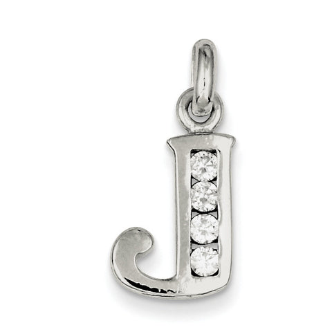 Sterling Silver White CZ Initial J Pendant QC6716J - shirin-diamonds
