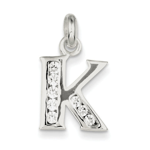Sterling Silver White CZ Initial K Pendant QC6716K - shirin-diamonds