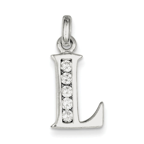 Sterling Silver White CZ Initial L Pendant QC6716L - shirin-diamonds