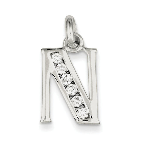 Sterling Silver White CZ Initial N Pendant QC6716N - shirin-diamonds