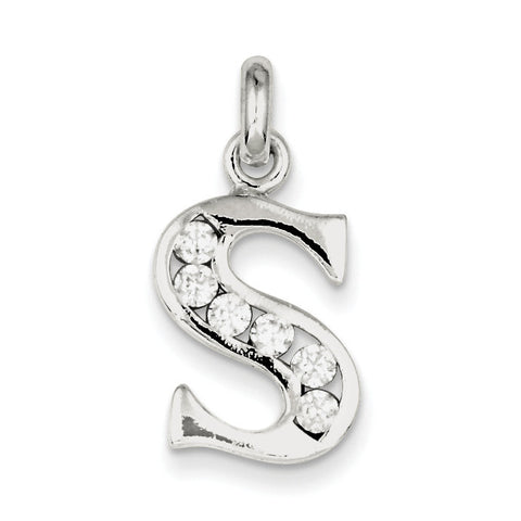 Sterling Silver White CZ Initial S Pendant QC6716S - shirin-diamonds
