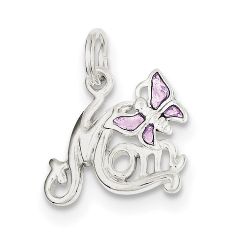 Sterling Silver Polished Mom Butterfly Enameled Charm QC6756 - shirin-diamonds