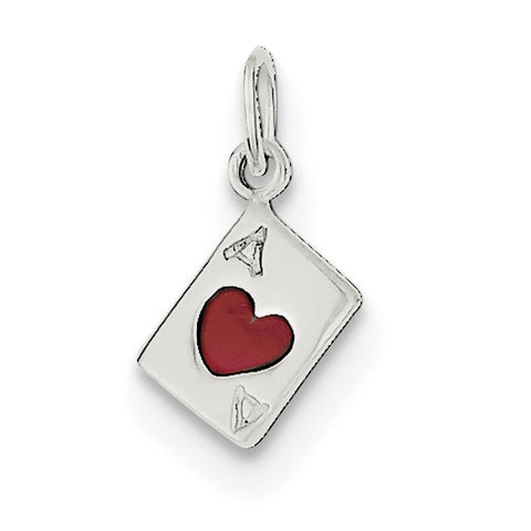 Sterling Silver Enameled Ace Of Hearts Card Charm QC6984 - shirin-diamonds