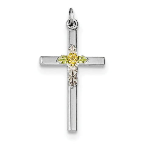 Sterling Silver Rhodium-plated Polished Epoxy & Gold-plated Cross Pendant QC7216 - shirin-diamonds