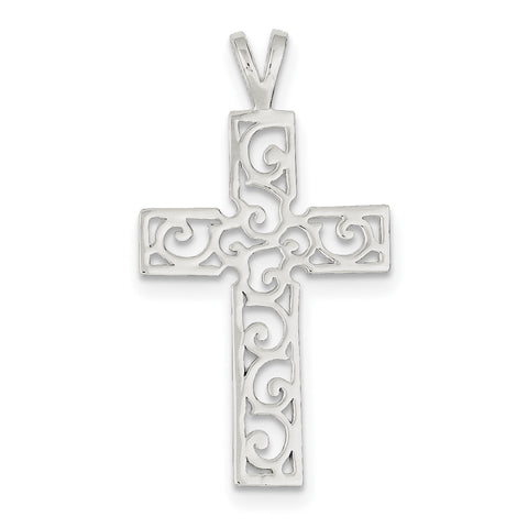 Sterling Silver Polished Swirl Cross Pendant QC7228 - shirin-diamonds