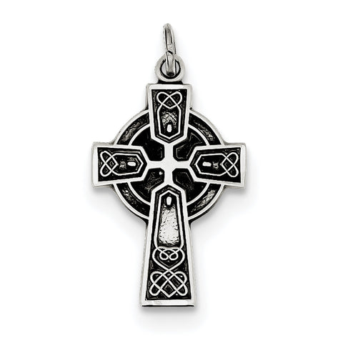 Sterling Silver Antiqued Satin Celtic Cross Pendant QC7303 - shirin-diamonds