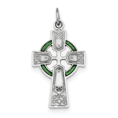 Sterling Silver Rhodium-plated Polished Epoxy Irish Cross Pendant QC7305 - shirin-diamonds