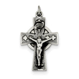 Sterling Silver Antiqued Satin Irish Crucifix Cross Pendant QC7346 - shirin-diamonds