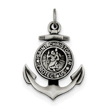 Sterling Silver Antiqued Satin St Christopher Anchor Medal Pendant QC7372 - shirin-diamonds
